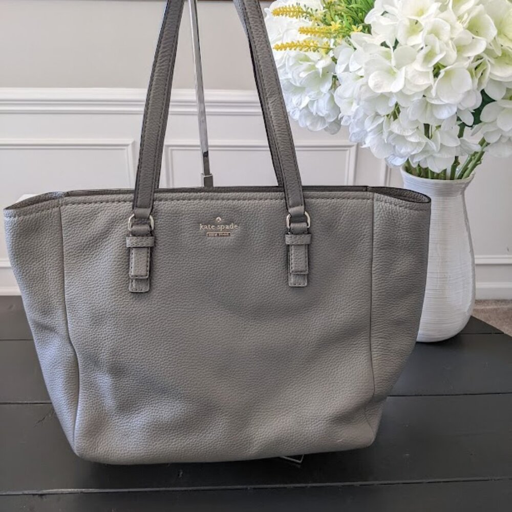 Kate Spade New York Large Shoulder Purse Grey Leather Tote
